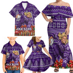 Personalized Dockers Football Christmas Family Matching Off Shoulder Maxi Dress and Hawaiian Shirt Australian Football Mascot - Ugly Xmas Pattern Festive