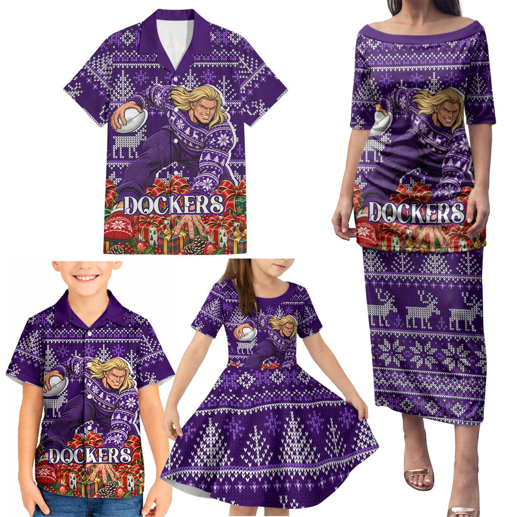 Personalized Dockers Football Christmas Family Matching Puletasi and Hawaiian Shirt Australian Football Mascot - Ugly Xmas Pattern Festive