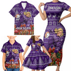 Personalized Dockers Football Christmas Family Matching Short Sleeve Bodycon Dress and Hawaiian Shirt Australian Football Mascot - Ugly Xmas Pattern Festive