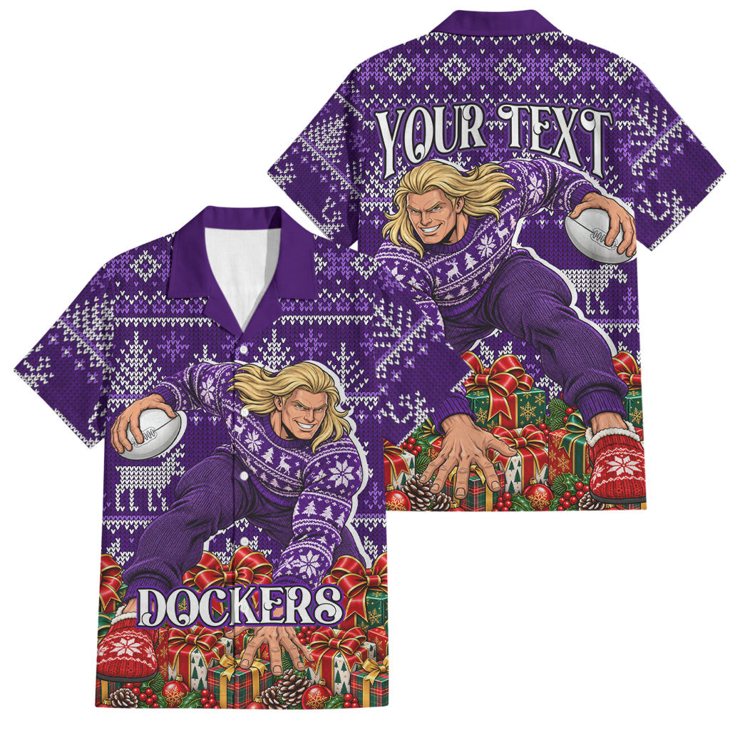 Personalized Dockers Football Christmas Family Matching Short Sleeve Bodycon Dress and Hawaiian Shirt Australian Football Mascot - Ugly Xmas Pattern Festive