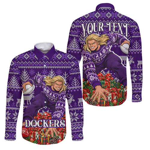 Personalized Dockers Football Christmas Family Matching Short Sleeve Bodycon Dress and Hawaiian Shirt Australian Football Mascot - Ugly Xmas Pattern Festive