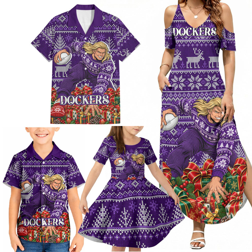 Personalized Dockers Football Christmas Family Matching Summer Maxi Dress and Hawaiian Shirt Australian Football Mascot - Ugly Xmas Pattern Festive