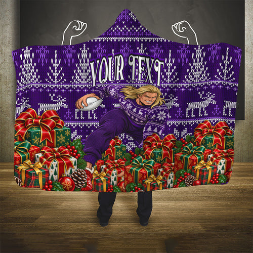 Personalized Dockers Football Christmas Hooded Blanket Australian Football Mascot - Ugly Xmas Pattern Festive