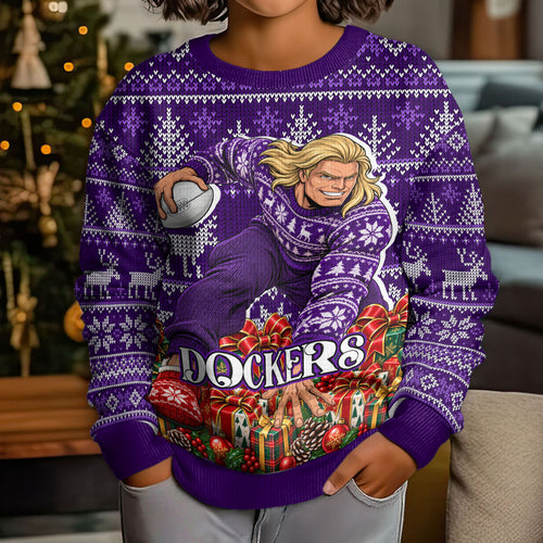 Personalized Dockers Football Christmas Kid Ugly Christmas Sweater Australian Football Mascot - Ugly Xmas Pattern Festive