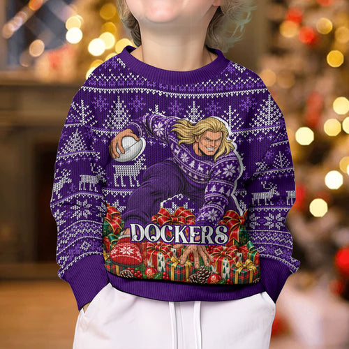Personalized Dockers Football Christmas Kid Ugly Christmas Sweater Australian Football Mascot - Ugly Xmas Pattern Festive