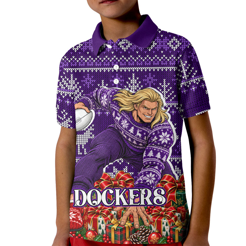Personalized Dockers Football Christmas Kid Polo Shirt Australian Football Mascot - Ugly Xmas Pattern Festive