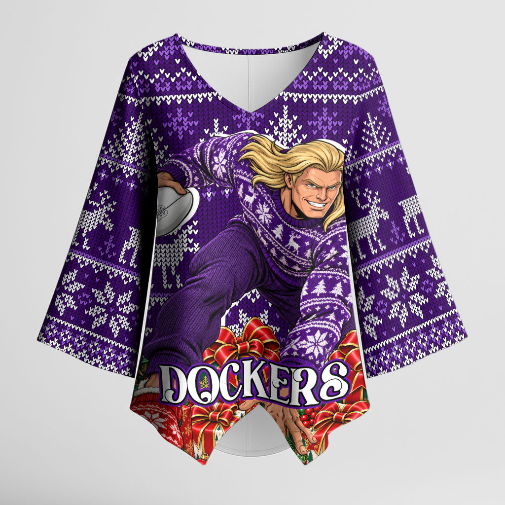Personalized Dockers Football Christmas Kimono Sleeve Blouse Australian Football Mascot - Ugly Xmas Pattern Festive