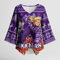 Personalized Dockers Football Christmas Kimono Sleeve Blouse Australian Football Mascot - Ugly Xmas Pattern Festive