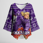 Personalized Dockers Football Christmas Kimono Sleeve Blouse Australian Football Mascot - Ugly Xmas Pattern Festive