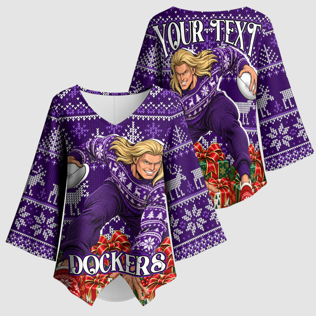 Personalized Dockers Football Christmas Kimono Sleeve Blouse Australian Football Mascot - Ugly Xmas Pattern Festive