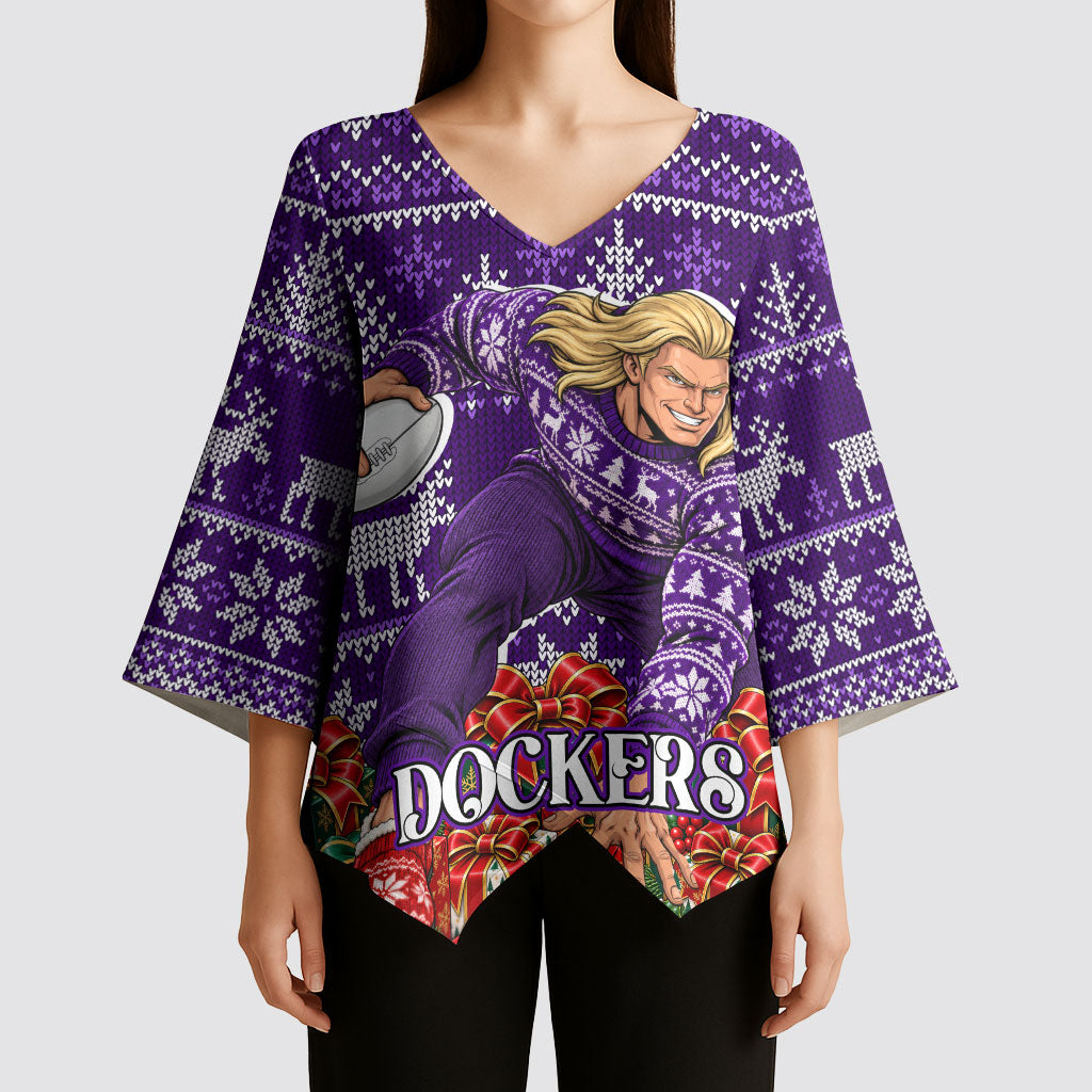 Personalized Dockers Football Christmas Kimono Sleeve Blouse Australian Football Mascot - Ugly Xmas Pattern Festive