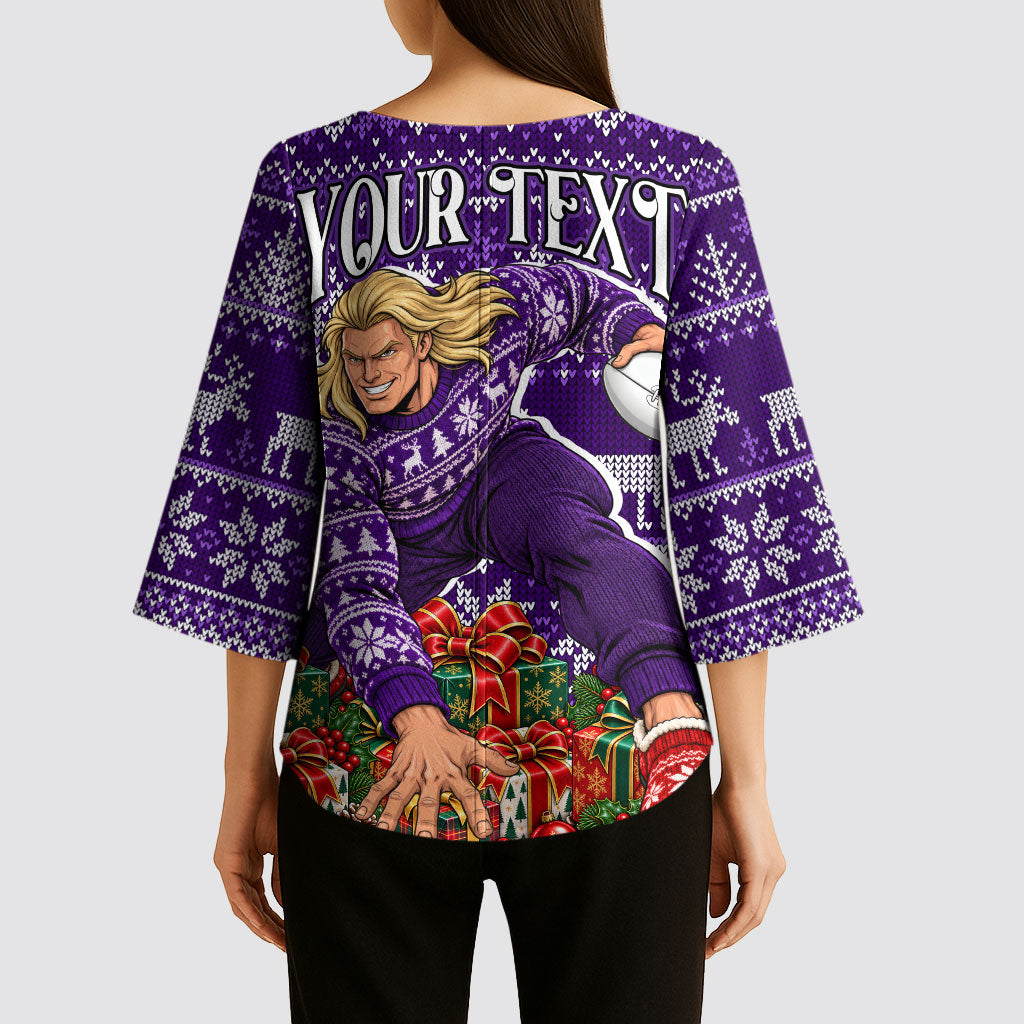 Personalized Dockers Football Christmas Kimono Sleeve Blouse Australian Football Mascot - Ugly Xmas Pattern Festive