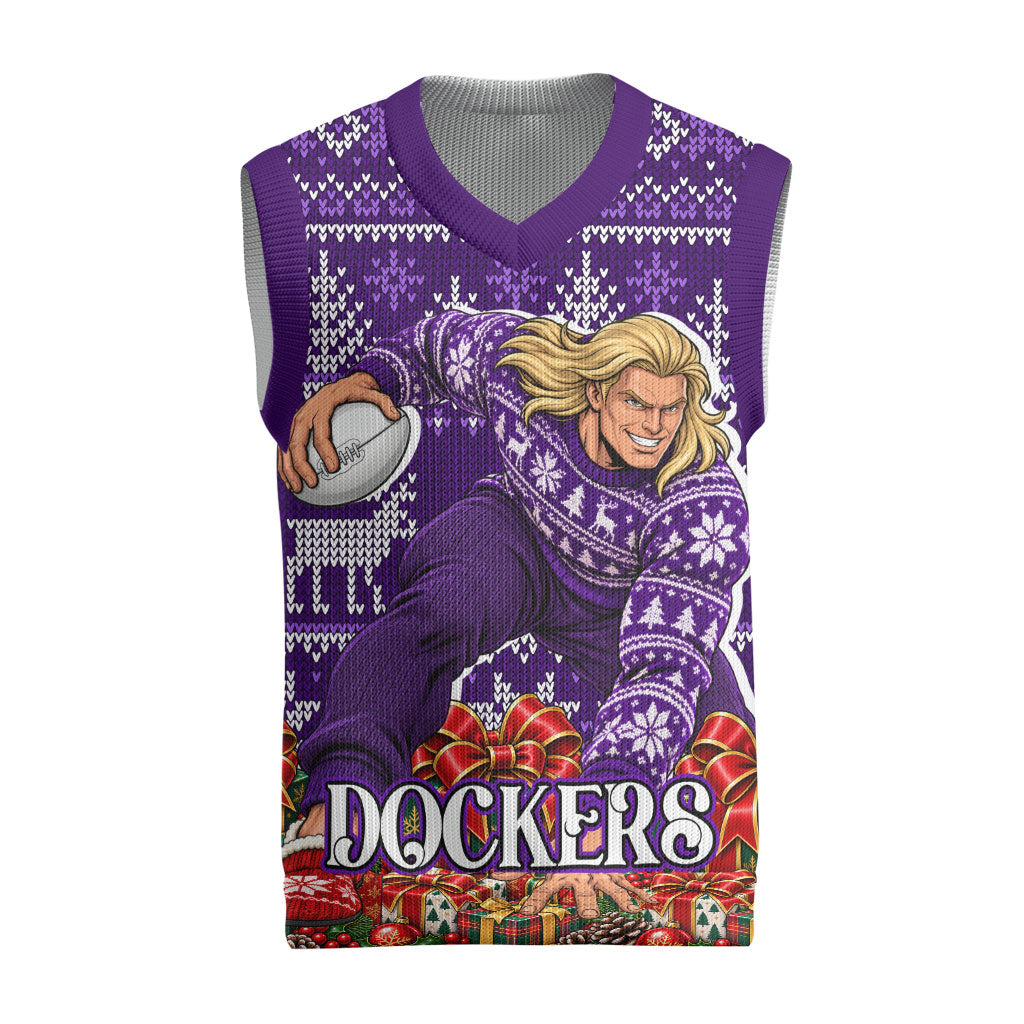 Personalized Dockers Football Christmas Knitted V-Neck Vest Australian Football Mascot - Ugly Xmas Pattern Festive