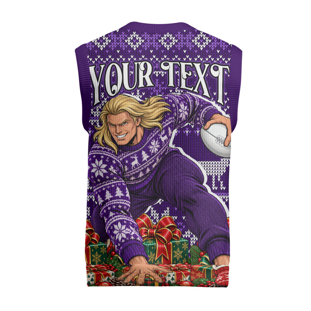 Personalized Dockers Football Christmas Knitted V-Neck Vest Australian Football Mascot - Ugly Xmas Pattern Festive