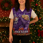 Personalized Dockers Football Christmas Knitted V-Neck Vest Australian Football Mascot - Ugly Xmas Pattern Festive