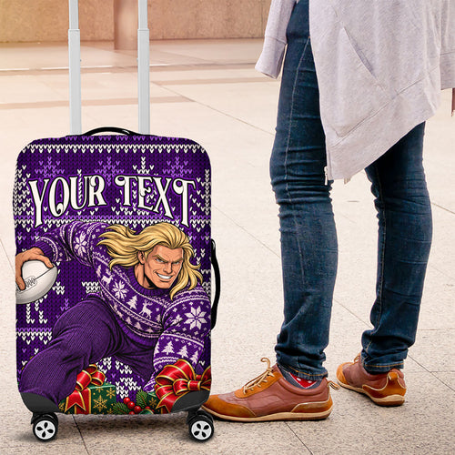 Personalized Dockers Football Christmas Luggage Cover Australian Football Mascot - Ugly Xmas Pattern Festive