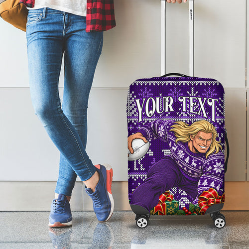 Personalized Dockers Football Christmas Luggage Cover Australian Football Mascot - Ugly Xmas Pattern Festive