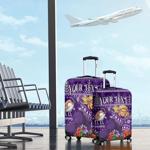 Personalized Dockers Football Christmas Luggage Cover Australian Football Mascot - Ugly Xmas Pattern Festive