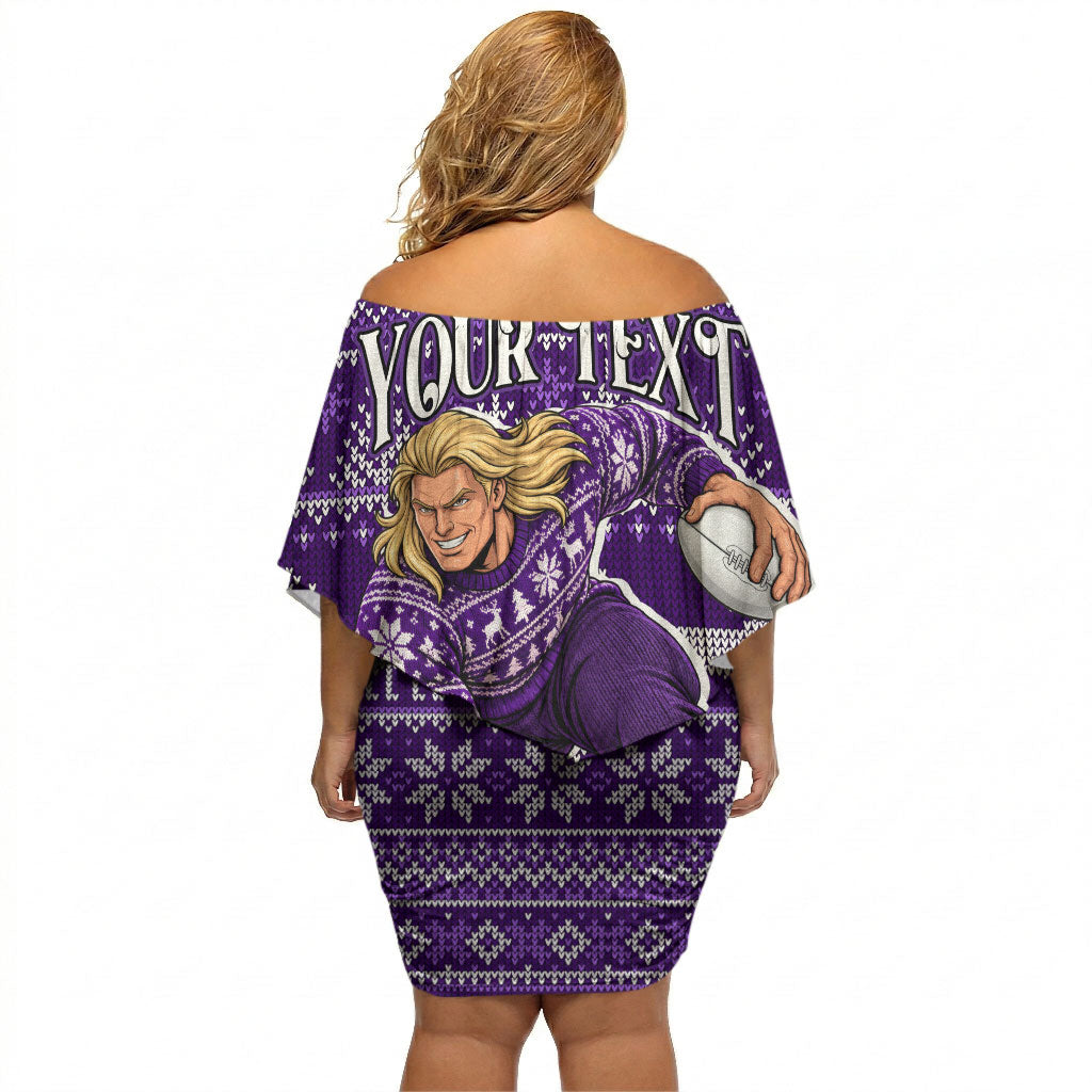 Personalized Dockers Football Christmas Off Shoulder Short Dress Australian Football Mascot - Ugly Xmas Pattern Festive