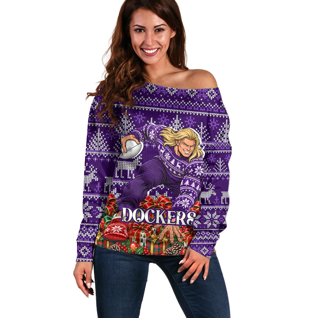 Personalized Dockers Football Christmas Off Shoulder Sweater Australian Football Mascot - Ugly Xmas Pattern Festive