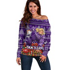Personalized Dockers Football Christmas Off Shoulder Sweater Australian Football Mascot - Ugly Xmas Pattern Festive