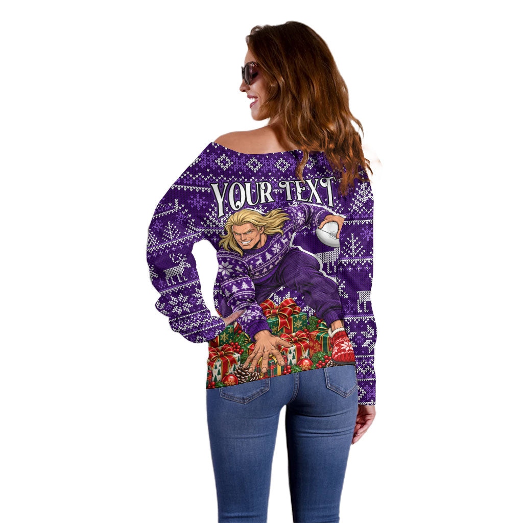 Personalized Dockers Football Christmas Off Shoulder Sweater Australian Football Mascot - Ugly Xmas Pattern Festive