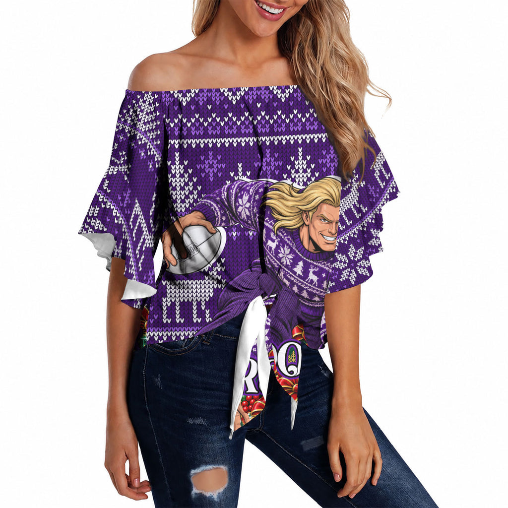 Personalized Dockers Football Christmas Off Shoulder Wrap Waist Top Australian Football Mascot - Ugly Xmas Pattern Festive