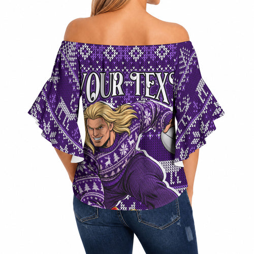 Personalized Dockers Football Christmas Off Shoulder Wrap Waist Top Australian Football Mascot - Ugly Xmas Pattern Festive