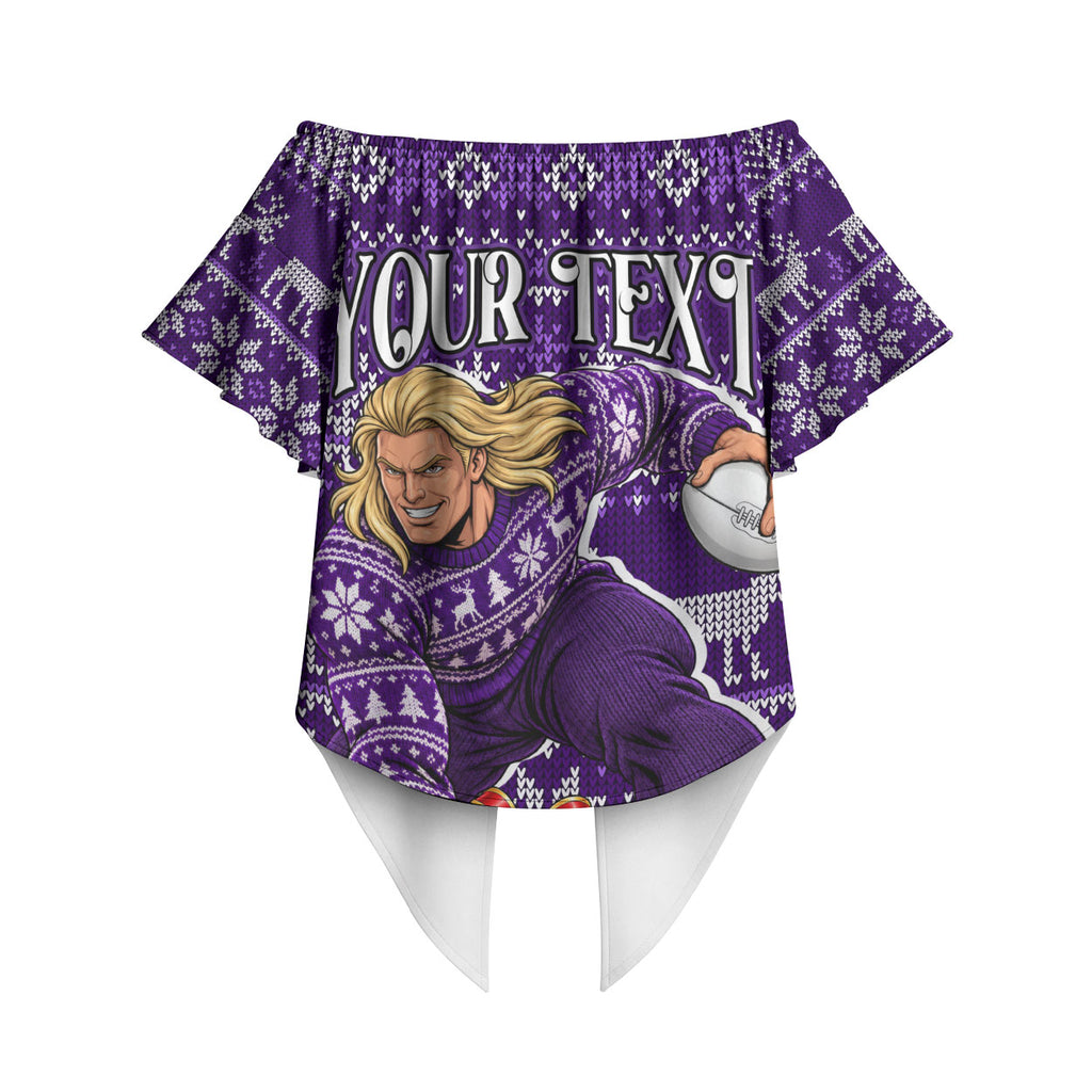 Personalized Dockers Football Christmas Off Shoulder Wrap Waist Top Australian Football Mascot - Ugly Xmas Pattern Festive