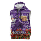 Personalized Dockers Football Christmas Sleeveless Hoodie Australian Football Mascot - Ugly Xmas Pattern Festive