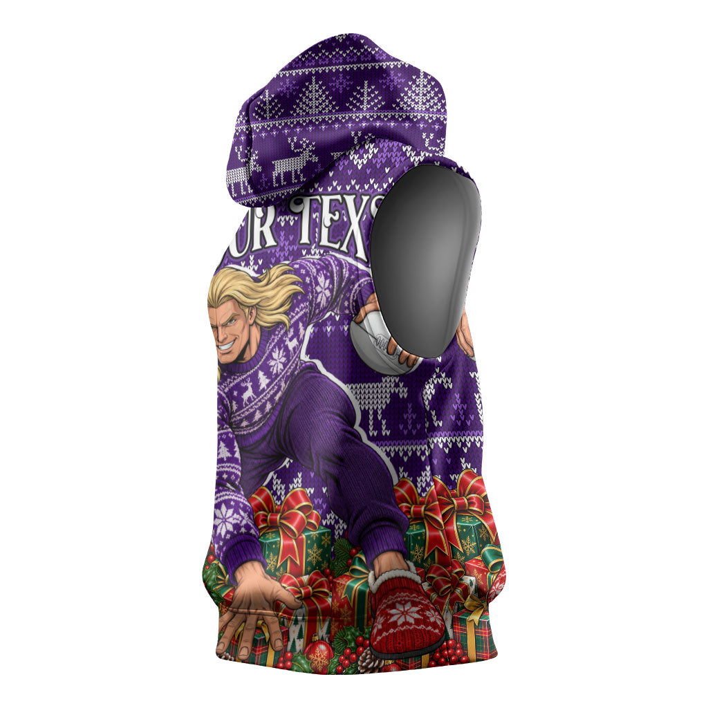 Personalized Dockers Football Christmas Sleeveless Hoodie Australian Football Mascot - Ugly Xmas Pattern Festive