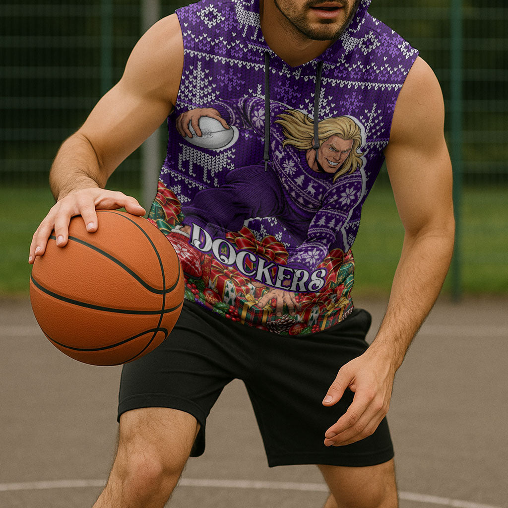Personalized Dockers Football Christmas Sleeveless Hoodie Australian Football Mascot - Ugly Xmas Pattern Festive