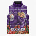 Personalized Dockers Football Christmas Sleeveless Puffer Jacket Australian Football Mascot - Ugly Xmas Pattern Festive