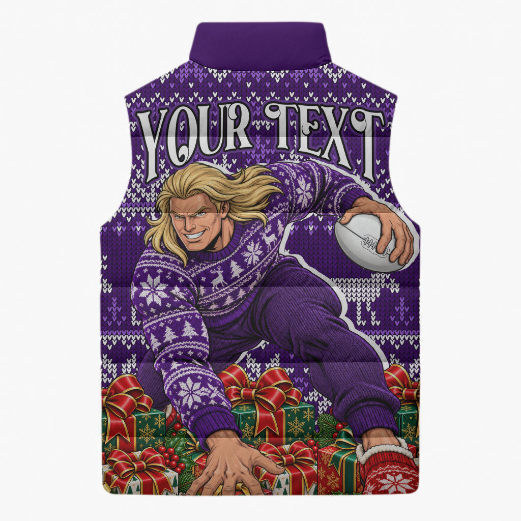 Personalized Dockers Football Christmas Sleeveless Puffer Jacket Australian Football Mascot - Ugly Xmas Pattern Festive