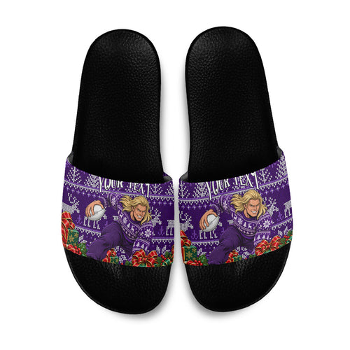 Personalized Dockers Football Christmas Slide Sandals Australian Football Mascot - Ugly Xmas Pattern Festive
