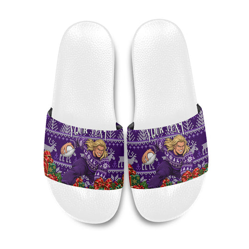 Personalized Dockers Football Christmas Slide Sandals Australian Football Mascot - Ugly Xmas Pattern Festive
