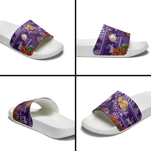 Personalized Dockers Football Christmas Slide Sandals Australian Football Mascot - Ugly Xmas Pattern Festive