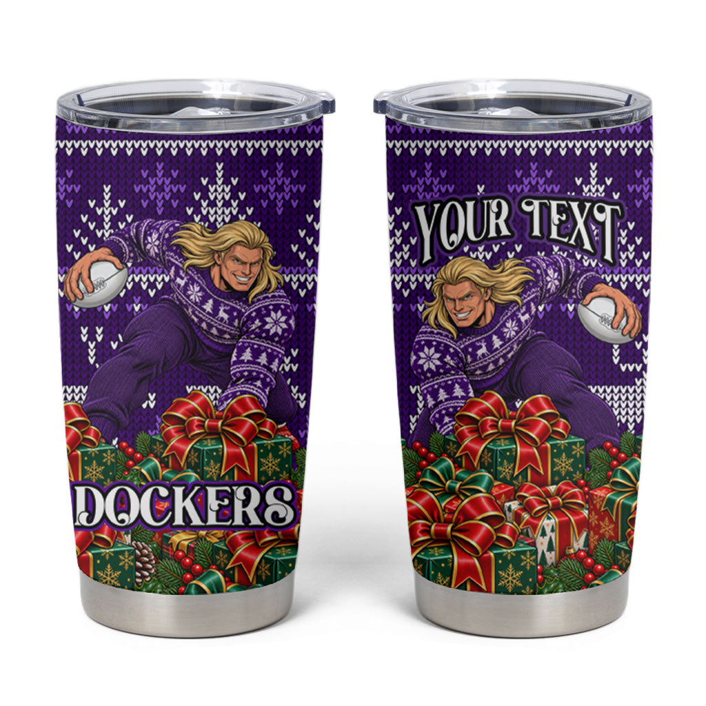 Personalized Dockers Football Christmas Tumbler Cup Australian Football Mascot - Ugly Xmas Pattern Festive