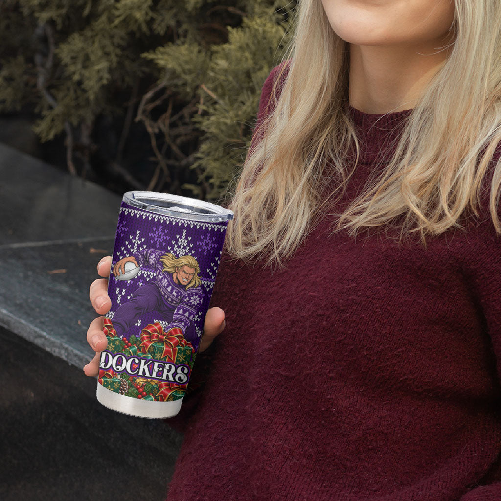 Personalized Dockers Football Christmas Tumbler Cup Australian Football Mascot - Ugly Xmas Pattern Festive