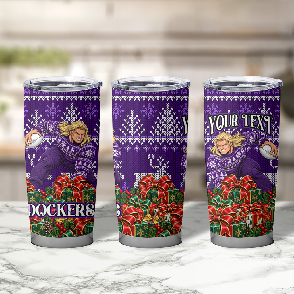 Personalized Dockers Football Christmas Tumbler Cup Australian Football Mascot - Ugly Xmas Pattern Festive