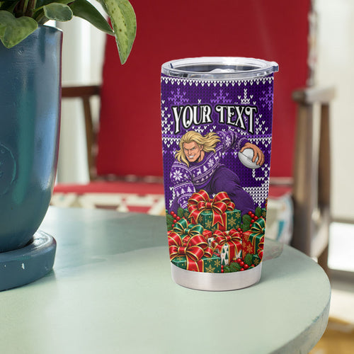Personalized Dockers Football Christmas Tumbler Cup Australian Football Mascot - Ugly Xmas Pattern Festive
