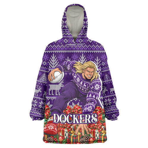 Personalized Dockers Football Christmas Wearable Blanket Hoodie Australian Football Mascot - Ugly Xmas Pattern Festive