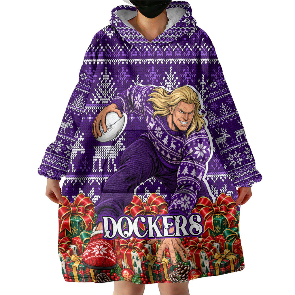 Personalized Dockers Football Christmas Wearable Blanket Hoodie Australian Football Mascot - Ugly Xmas Pattern Festive