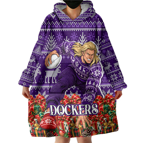 Personalized Dockers Football Christmas Wearable Blanket Hoodie Australian Football Mascot - Ugly Xmas Pattern Festive