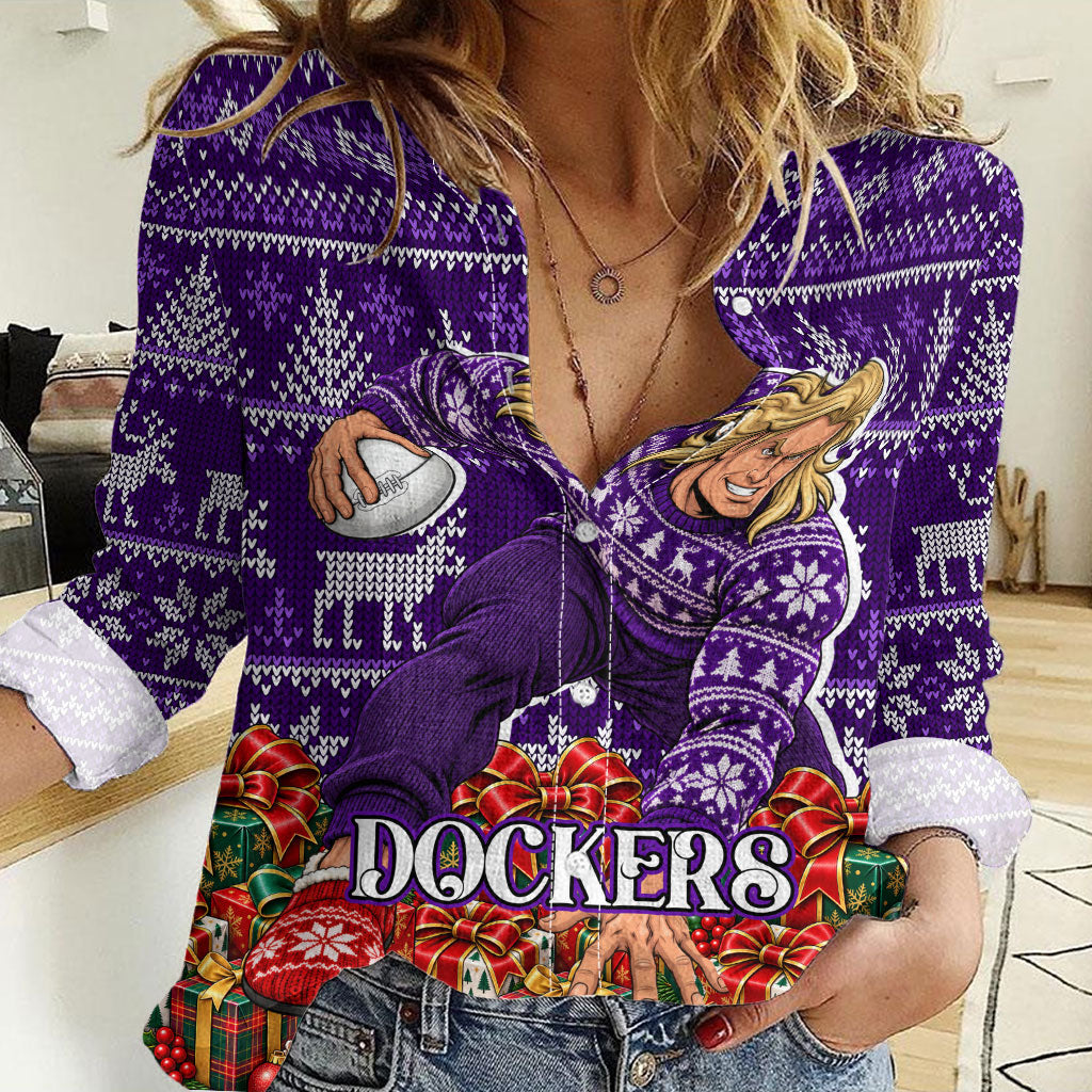 Personalized Dockers Football Christmas Women Casual Shirt Australian Football Mascot - Ugly Xmas Pattern Festive