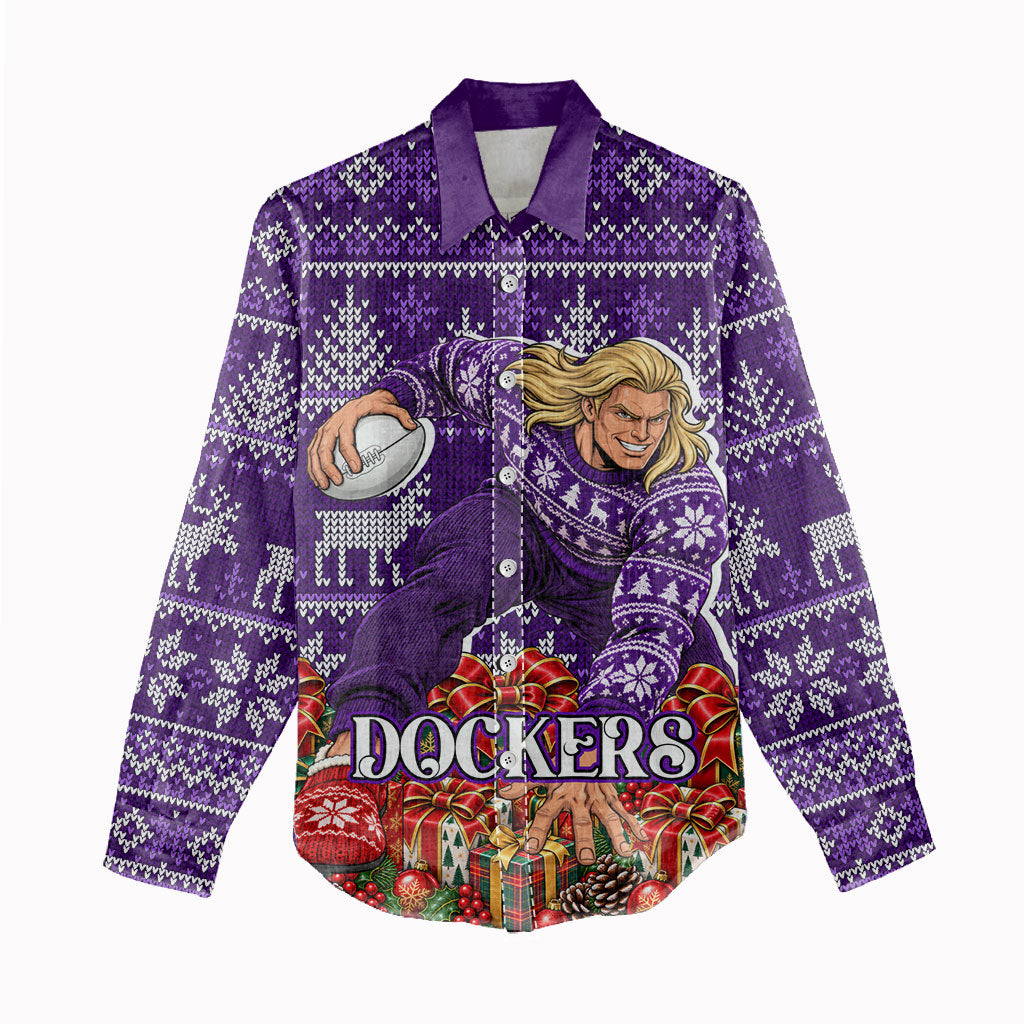 Personalized Dockers Football Christmas Women Casual Shirt Australian Football Mascot - Ugly Xmas Pattern Festive