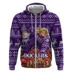 Personalized Dockers Football Christmas Zip Hoodie Australian Football Mascot - Ugly Xmas Pattern Festive
