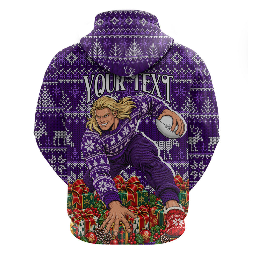 Personalized Dockers Football Christmas Zip Hoodie Australian Football Mascot - Ugly Xmas Pattern Festive