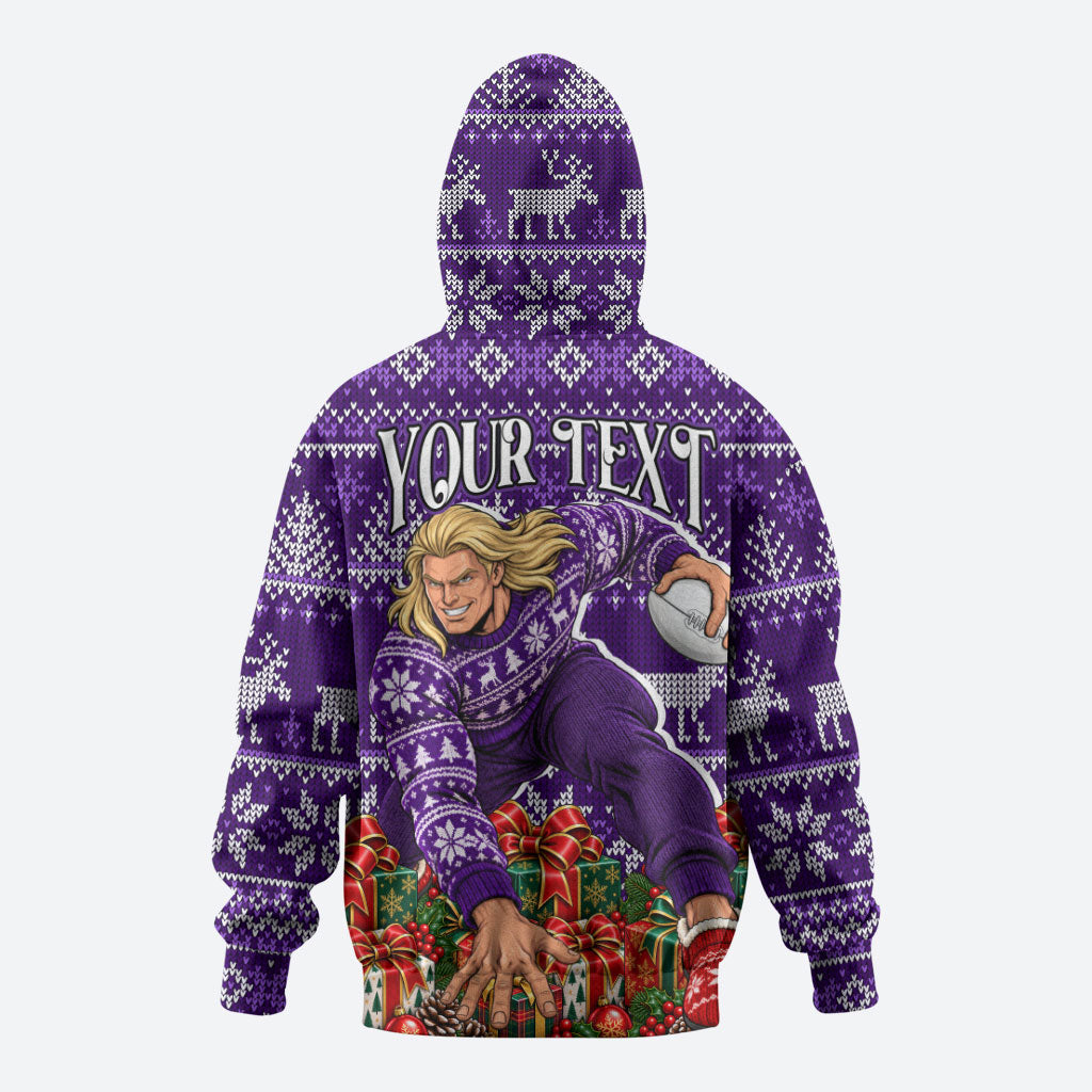 Personalized Dockers Football Christmas Zip Hoodie Australian Football Mascot - Ugly Xmas Pattern Festive