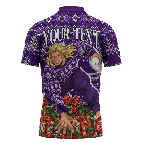 Personalized Dockers Football Christmas Zipper Polo Shirt Australian Football Mascot - Ugly Xmas Pattern Festive